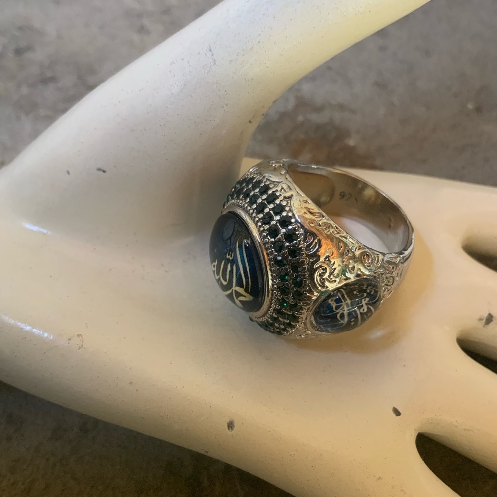 Silver Sapphire Stone Mens Ring - Picture 8 of 12